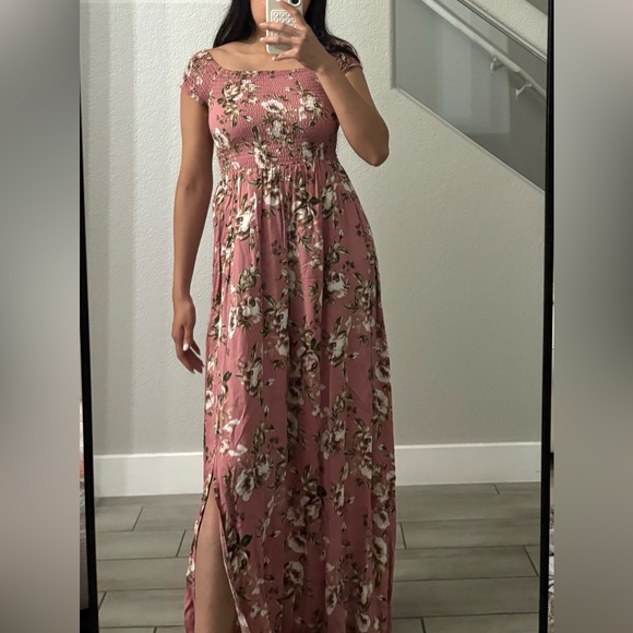 Floral Pink Off-Shoulder Dress - Picture 1 of 2